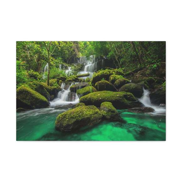 Jungle Waterfall In Thailand Modern Multicolor Scenic Nature Photography Canvas